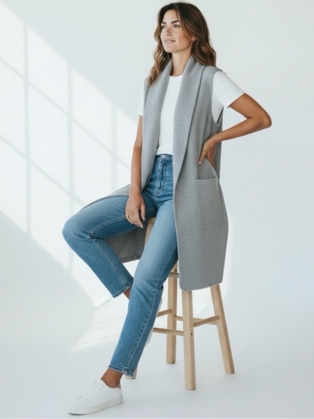 Joie Light Gray Sleeveless Open-Front Knit Vest Size S